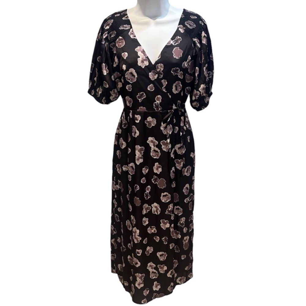 French Connection Abstract Floral Maxi Satin Wrap Dress US 0 New with Tag